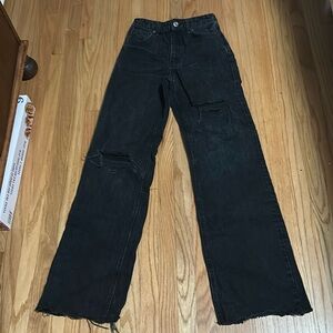 Zara Black Wide Leg Distressed High Rise Jeans size 4